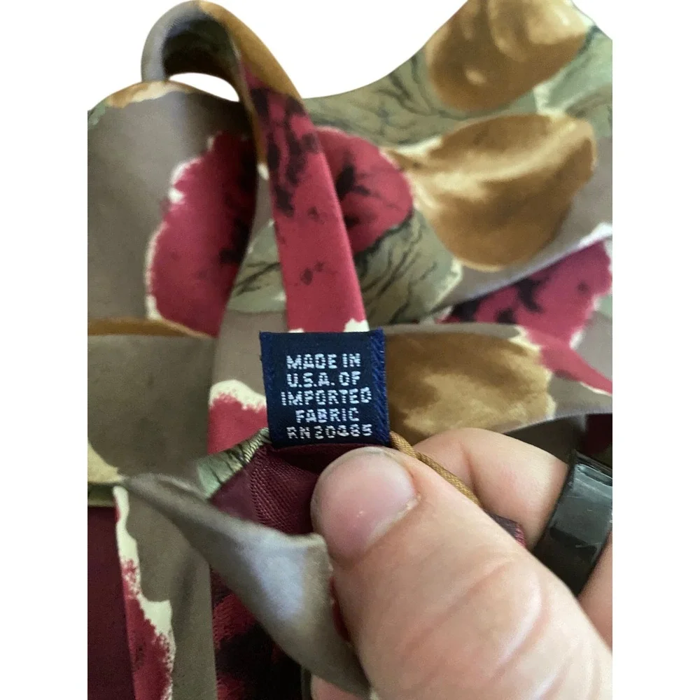 Pierre Cardin Mens Silk Necktie Floral Fruit Botanical Burgundy Tan Green‎ VTG